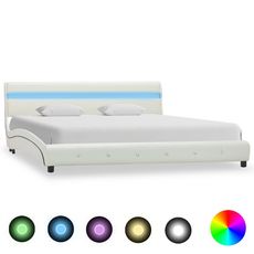 Cadre de lit avec LED Blanc Similicuir 150x200 cm