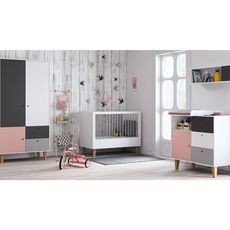 Chambre complète lit bébé 60x120 - commode à langer - armoire 2 portes Concept - Rose