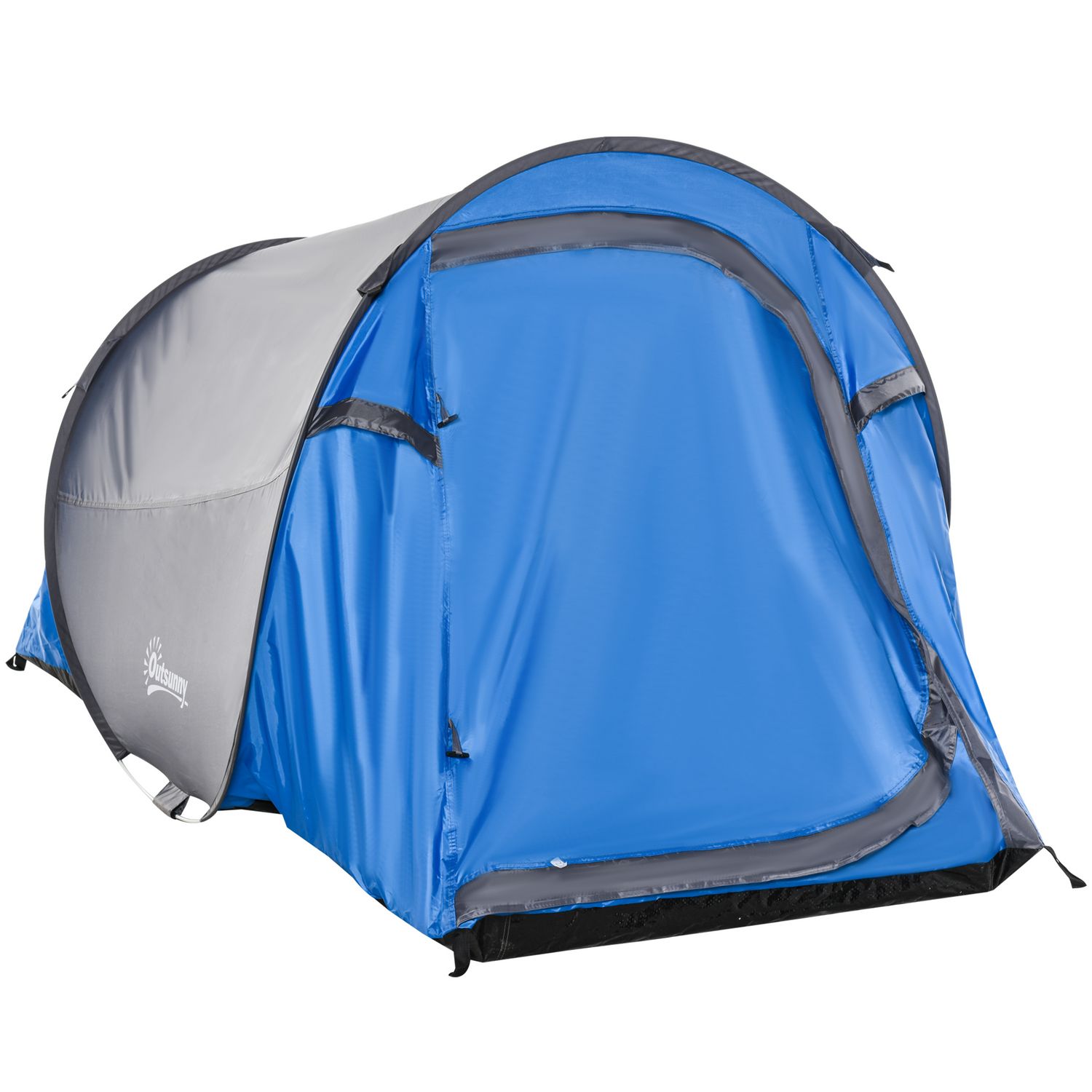OUTSUNNY Tente pop up montage instantané - tente de camping 2 pers. - 1  porte + 2 fenêtres - dim. 2,2L x 1,08l x 1,1H m - fibre verre polyester  bleu gris pas cher 