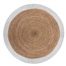 ATMOSPHERA Tapis déco rond en jute bord coloré diamètre 120 cm (Blanc)
