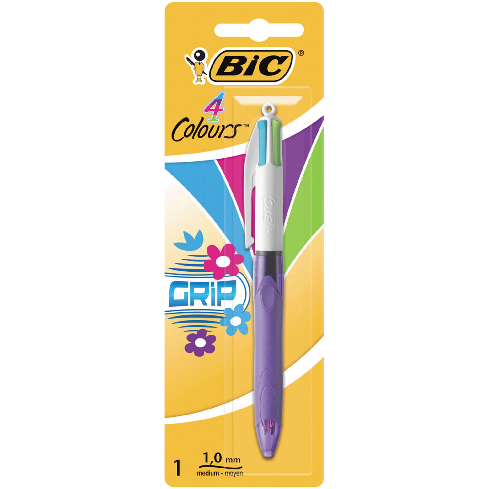 Stylo à bille 4 couleurs FUN rétractable et rechargeable BIC crops vert  pomme