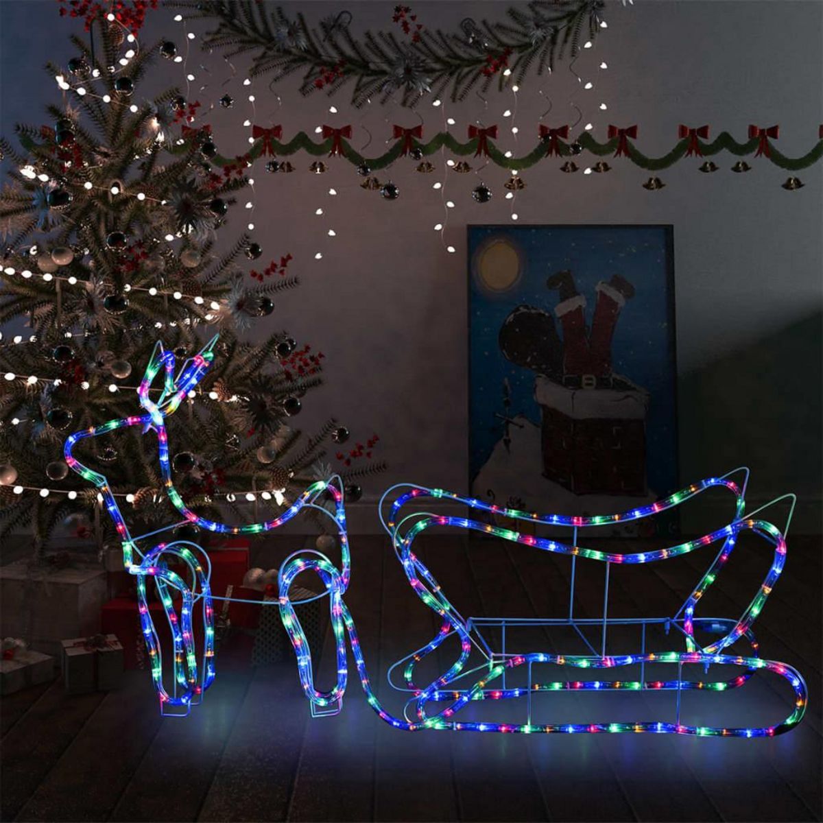 VIDAXL Decoration de Noël d'exterieur Renne et traîneau 252 LED pas cher 