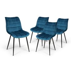 Lot de 4 chaises velour pieds bois massif MELANIE (Bleu)
