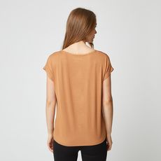 IN EXTENSO T-shirt manches courtes beige camel dentelles col v femme (Beige camel )