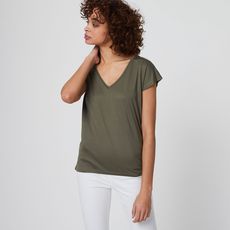 IN EXTENSO T-shirt manches courtes col v vert kaki femme (Vert kaki)