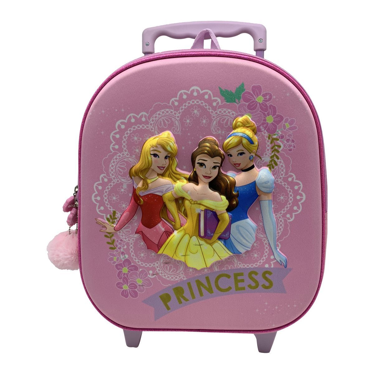 Sac go ter maternelle 3D roulettes avec pompon polyester rose PRINCESSES DISNEY