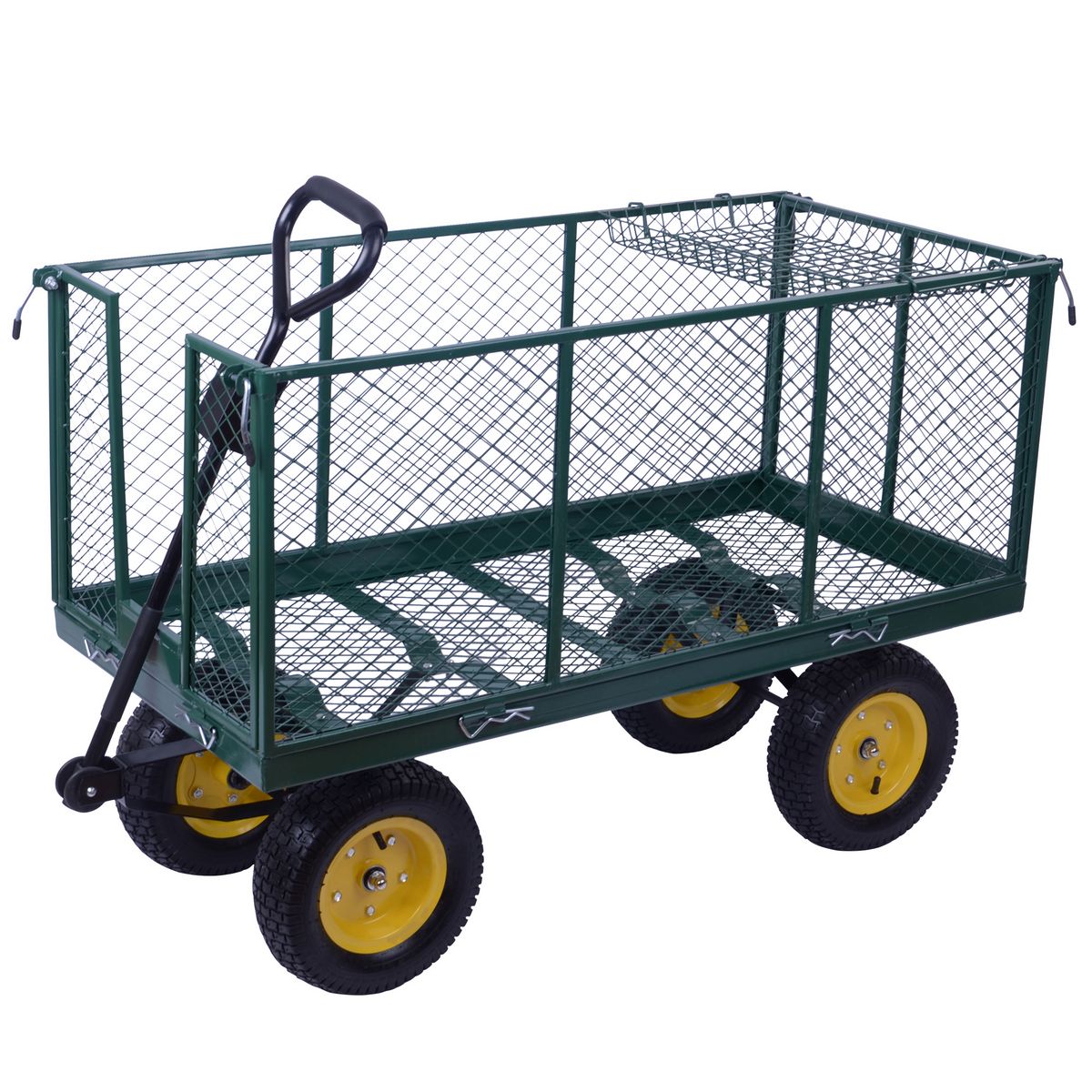 Chariot de transport jardin métal 4 roues vert
