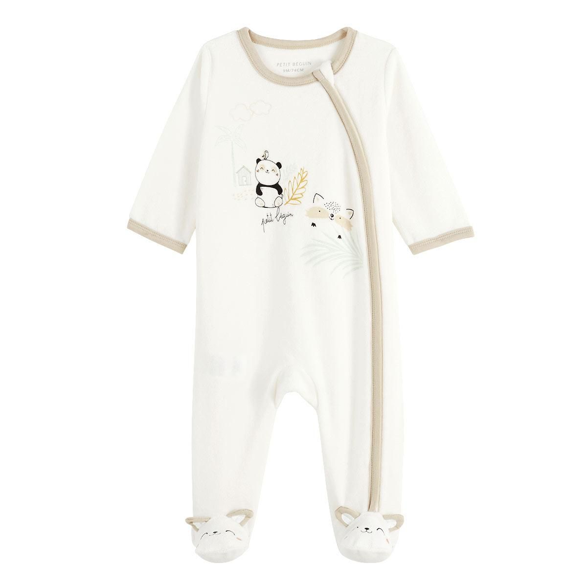 Petit Béguin Pyjama bébé mixte en velours ouverture zippée Mini Panda