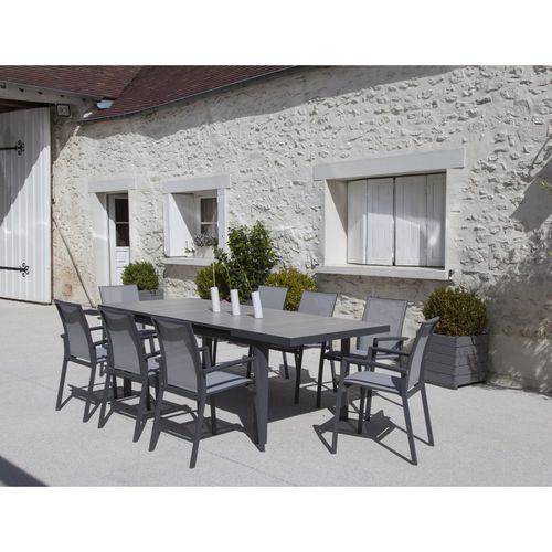 Table de jardin extensible 180/240x100cm aluminium verre gris TREFLE
