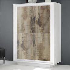 KASALINEA Buffet haut blanc laqué mat et couleur bois PACOME-L 106 x P 50 x H 146 cm- Blanc