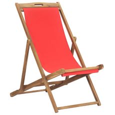 Chaise de plage pliable Bois de teck solide Rouge