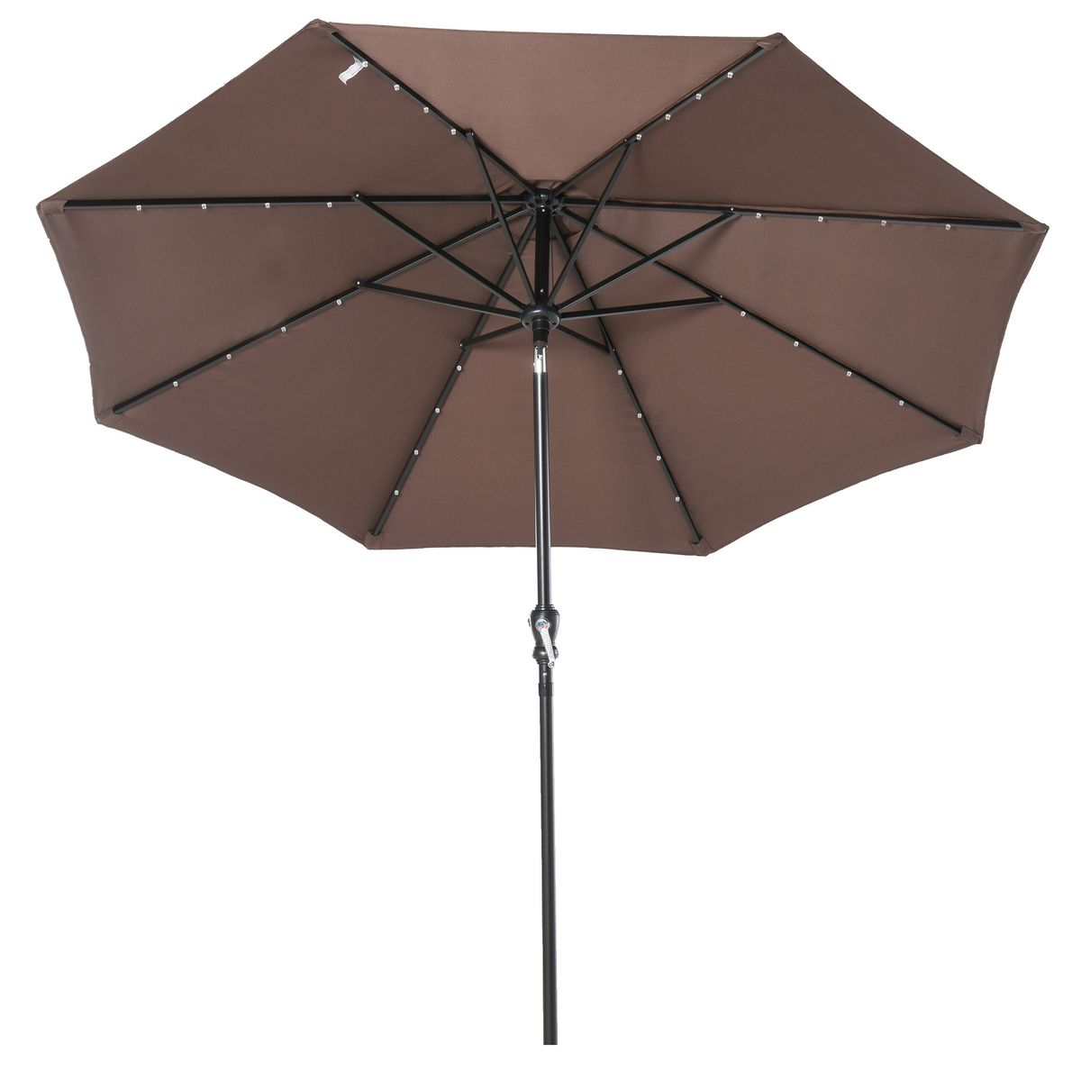 OUTSUNNY Parasol lumineux octogonal inclinable Ø 2,67 x 2,4H m parasol LED solaire métal polyester haute densité 180 g/m² chocolat