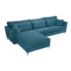 Canapé d'angle gauche 5 places ISA tissu velours, confort moelleux (bleu)
