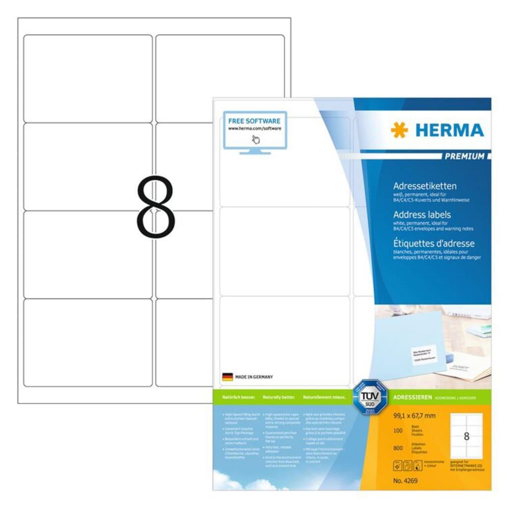 HERMA Etiquettes d'adresse permanentes A4 99,1x67,7 mm 100 feuilles pas  cher 