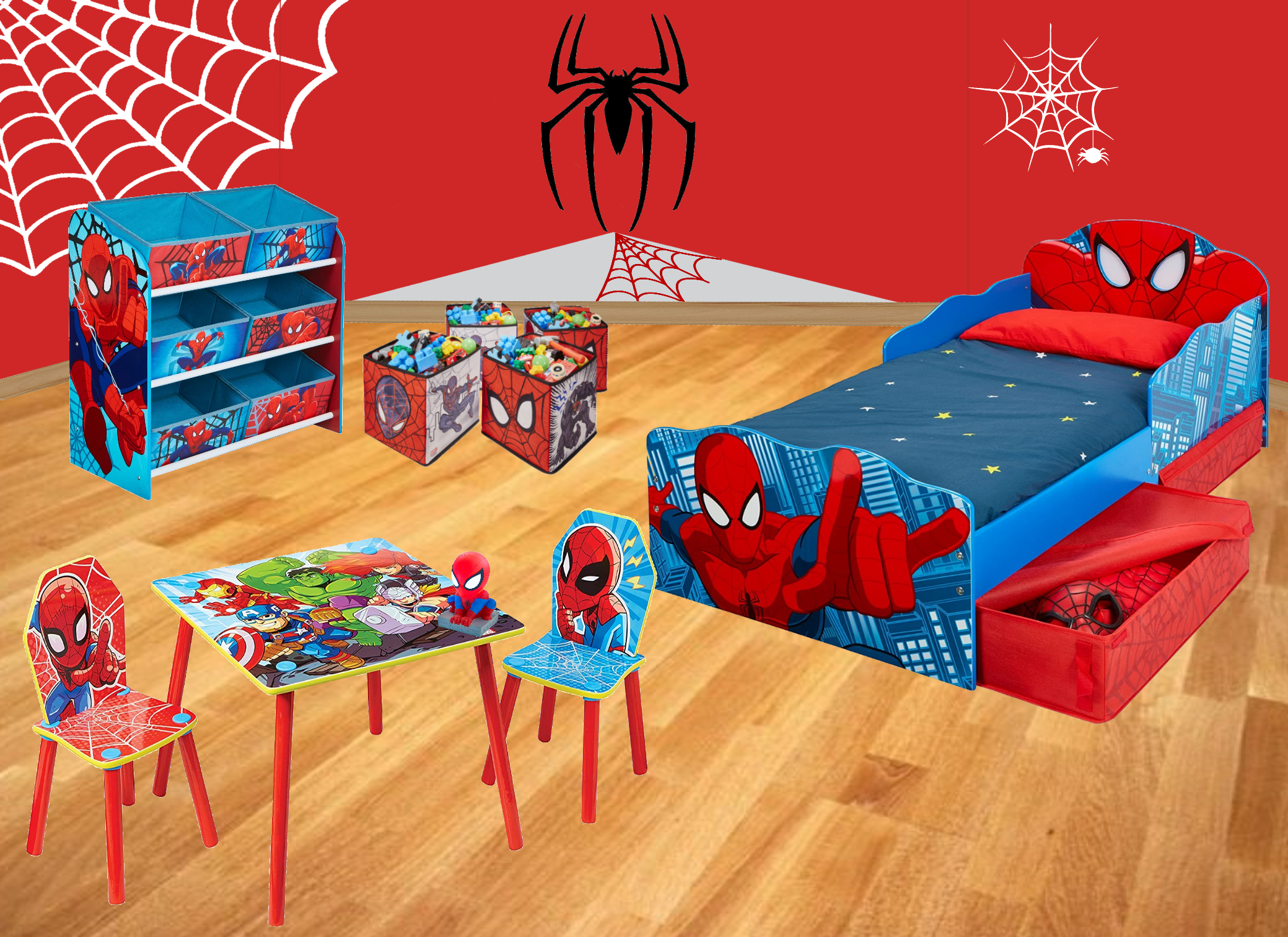 MOOSE TOYS Ma chambre Spider Man 5 éléments (Lit/Rangement/Table et chaises/ Veilleuse+Cubes de rangement) pas cher 