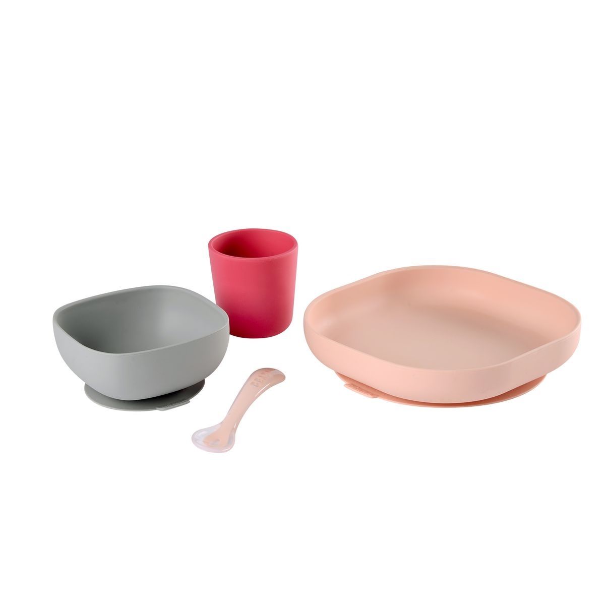 BEABA Set vaisselle silicone 4 pièces - rose