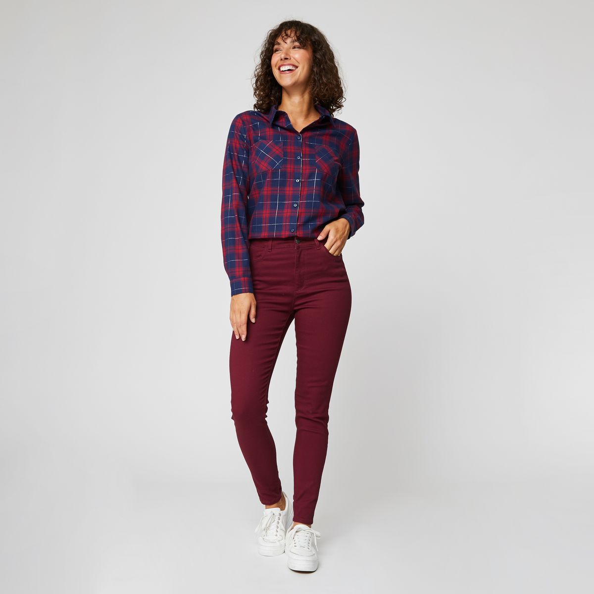 INEXTENSO Pantalon skinny satin rouge bordeaux femme pas cher Auchan