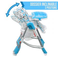 Chaise haute bébé pliable réglable hauteur dossier tablette (Bleu)