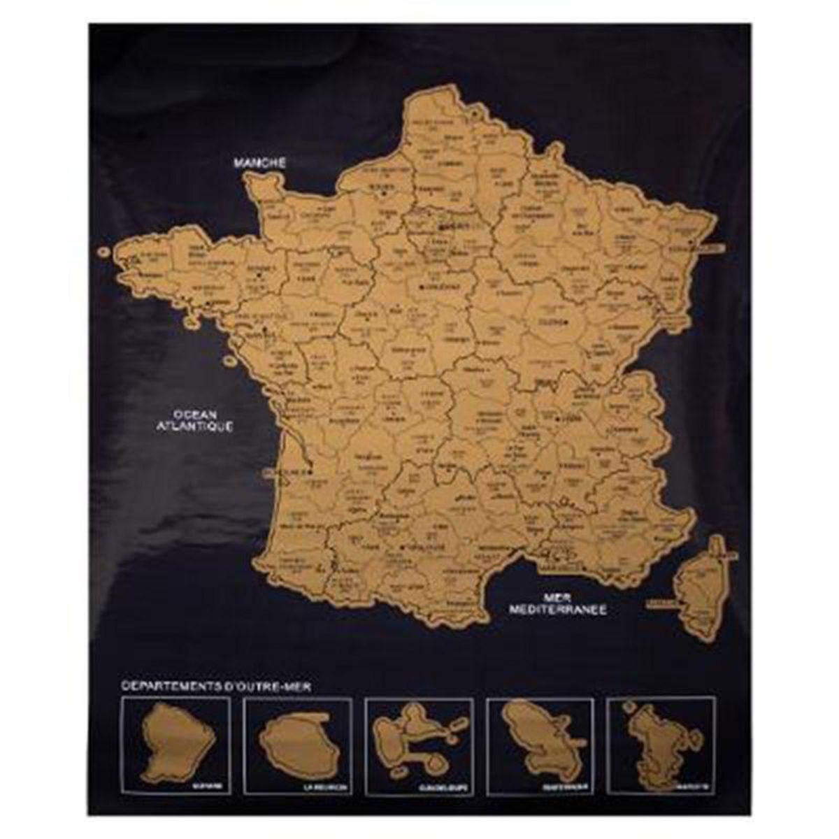 Carte à Gratter Déco France 54x70cm Noir & Or pas cher 