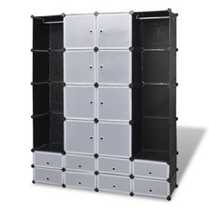 Cabinet modulable avec 18 compartiments noir et blanc 37x146x180,5 cm