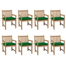 Chaises de jardin 8 pcs avec coussins vert Bois de teck solide