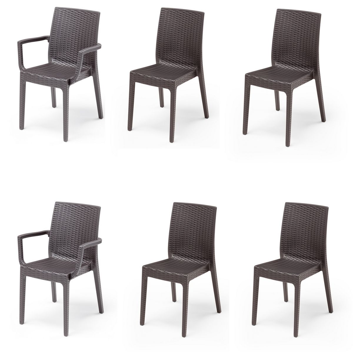 ARETA Lot 4 chaises et de 2 fauteuils de jardin résine chocolat URANO