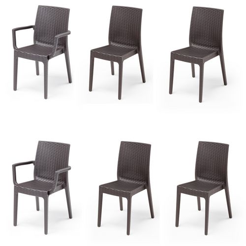 Lot 4 chaises et de 2 fauteuils de jardin résine chocolat URANO