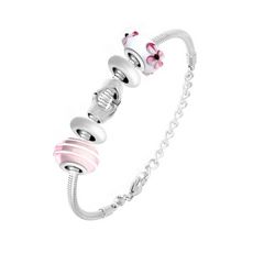 Bracelet de charms perles roses et acier SC Crystal