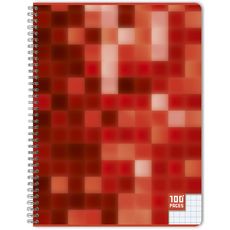 AUCHAN Cahier 24x32cm 100 pages grands carreaux Seyes à spirale rouge motif pixellisé