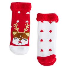 IN EXTENSO Lot de 2 paires de chaussettes anti dérapantes renne de noël bébé (Rouge )