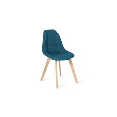 Lot de 2 chaises assise tissu pieds bois massif ORNELLA (Bleu)