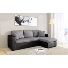  Canapé d'angle 3 places réversible et convertible MATHILDE coloris gris et noir (Gris/Noir)