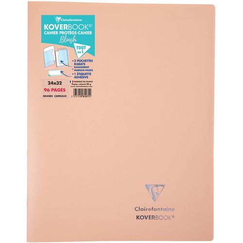 Cahier polypro Koverbook 24x32cm 96 pages grands carreaux Seyes saumon