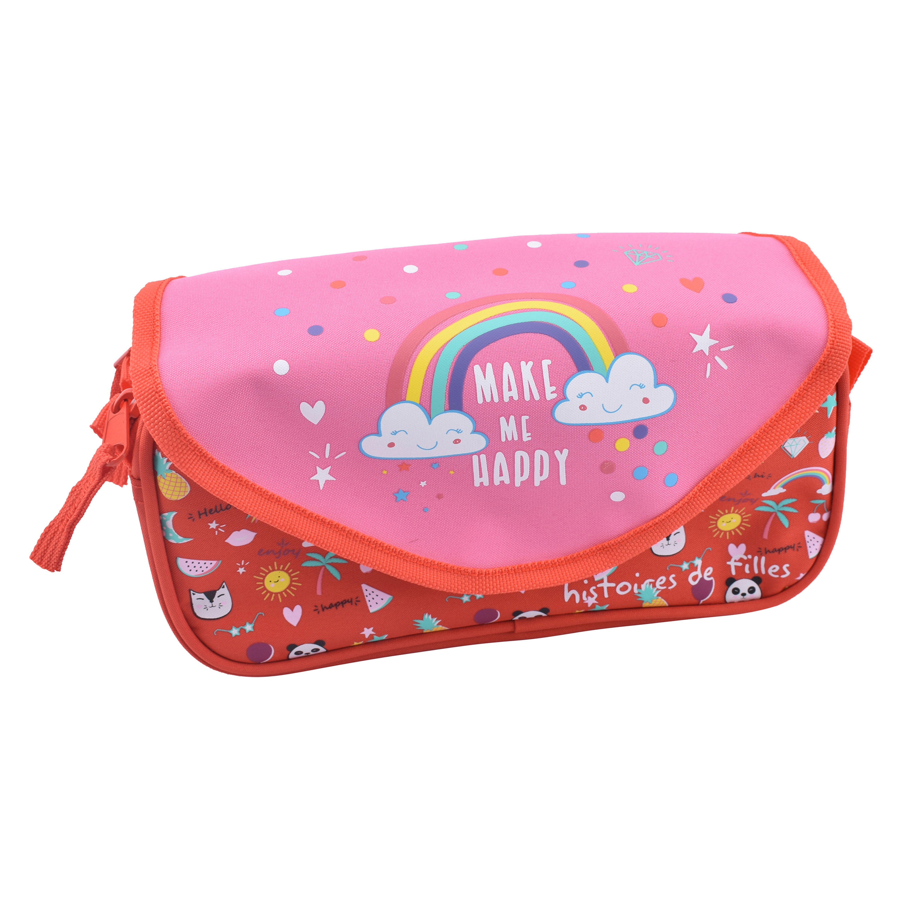 AUCHAN Trousse scolaire 3 compartiments polyester bleu et rose