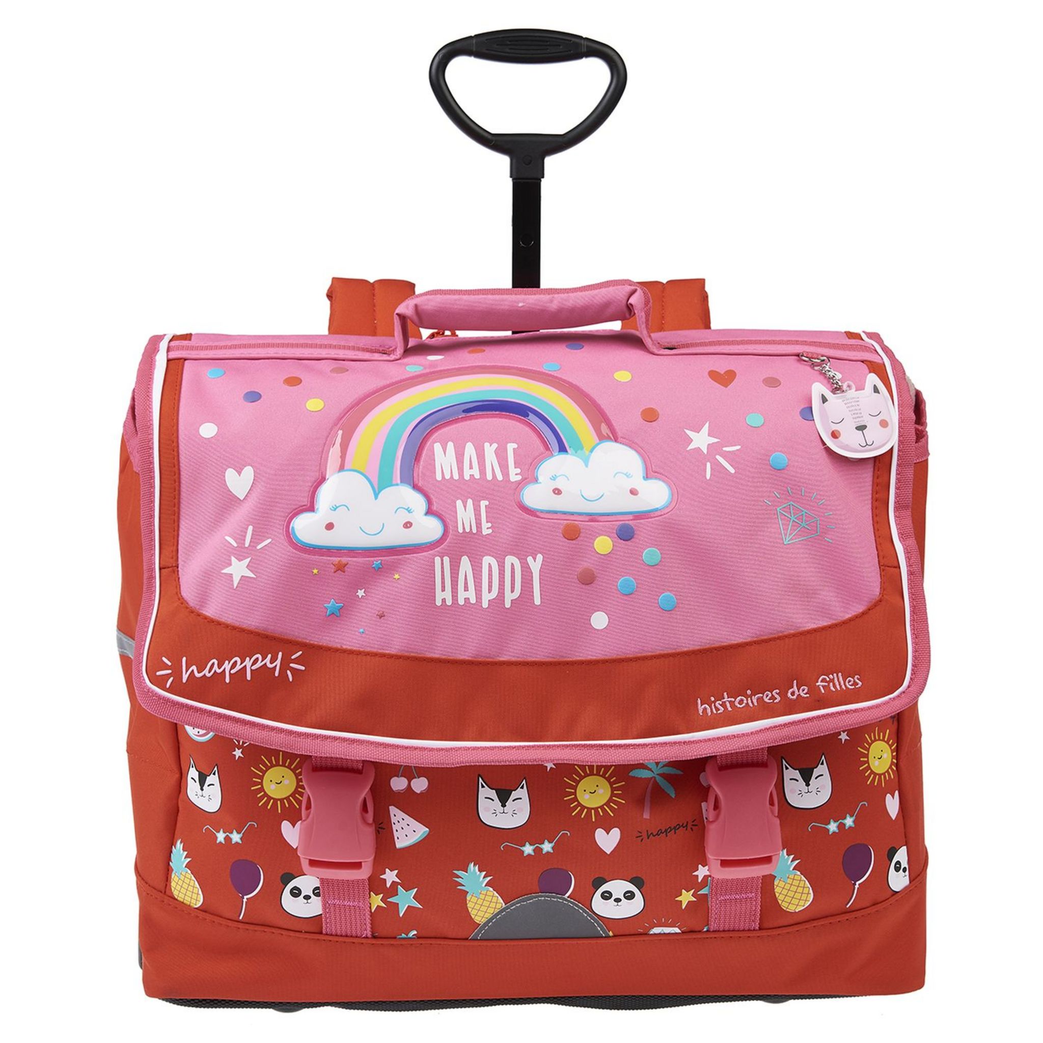 Cartable roulettes 41 cm Premium polyester ARC EN CIEL rouge et rose