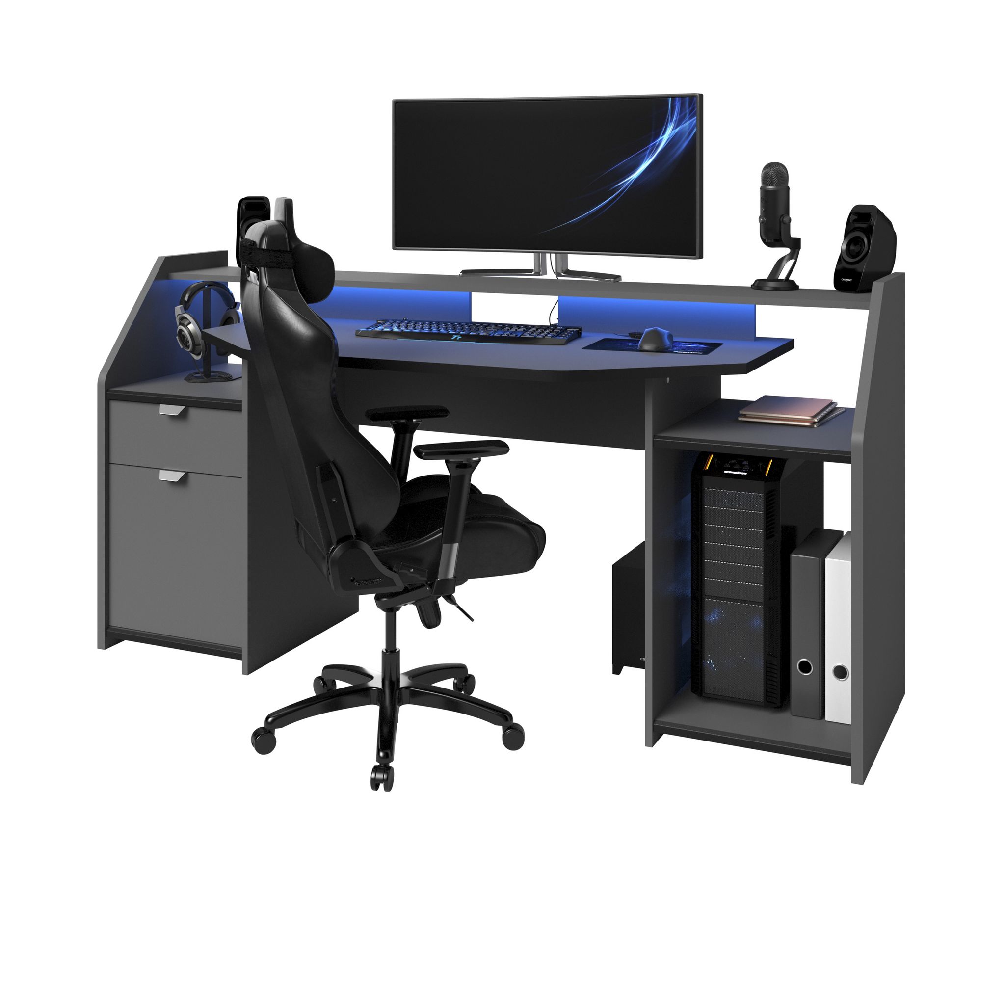 Bureau Gaming LED 180x75x73cm Bureau Gamer Professionnel Bureau d