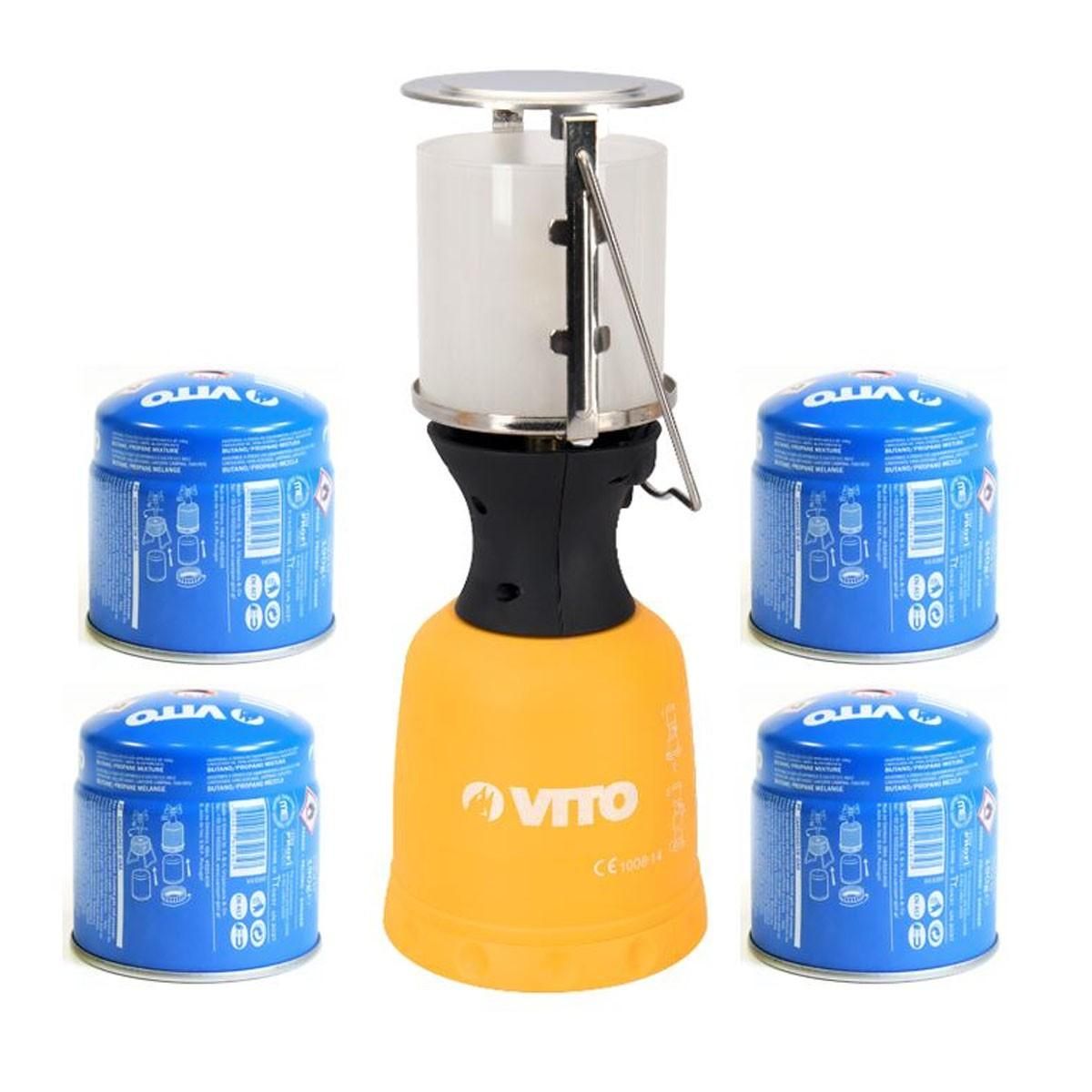 VITO Garden Lampe à gaz VITO + 4 Cartouches gaz 190gr Lanterne pour bouteille camping gaz 190g perçable