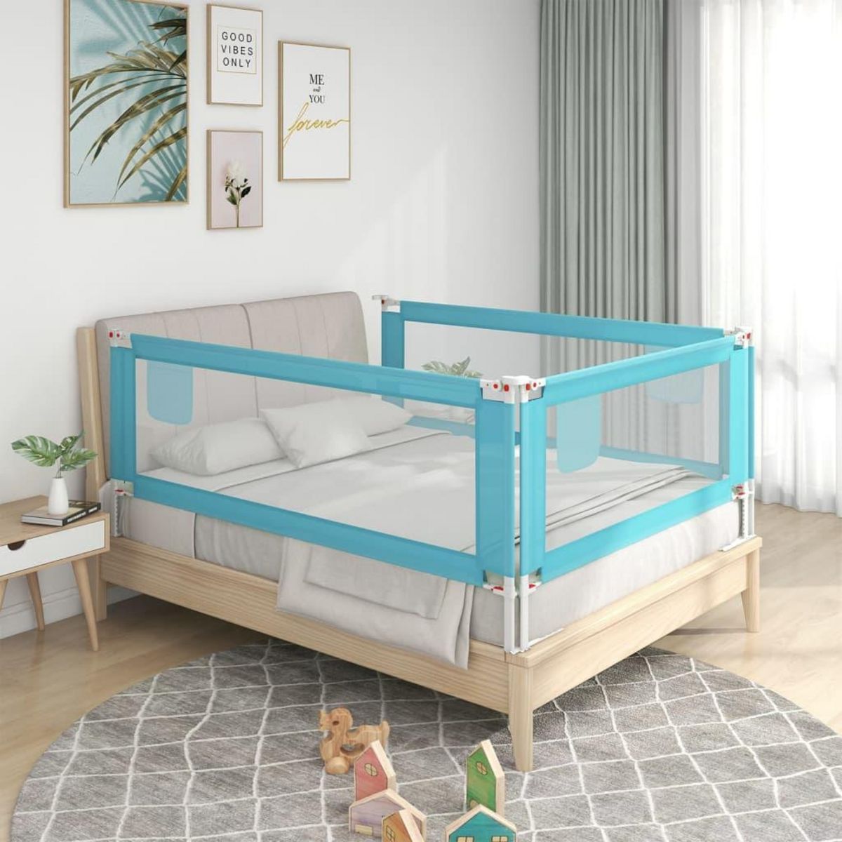 VIDAXL Barriere de securite de lit d'enfant Bleu 140x25 cm Tissu