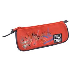AUCHAN Trousse scolaire triangulaire polyester rouge et gris ROCK & ROLL STREET CODE