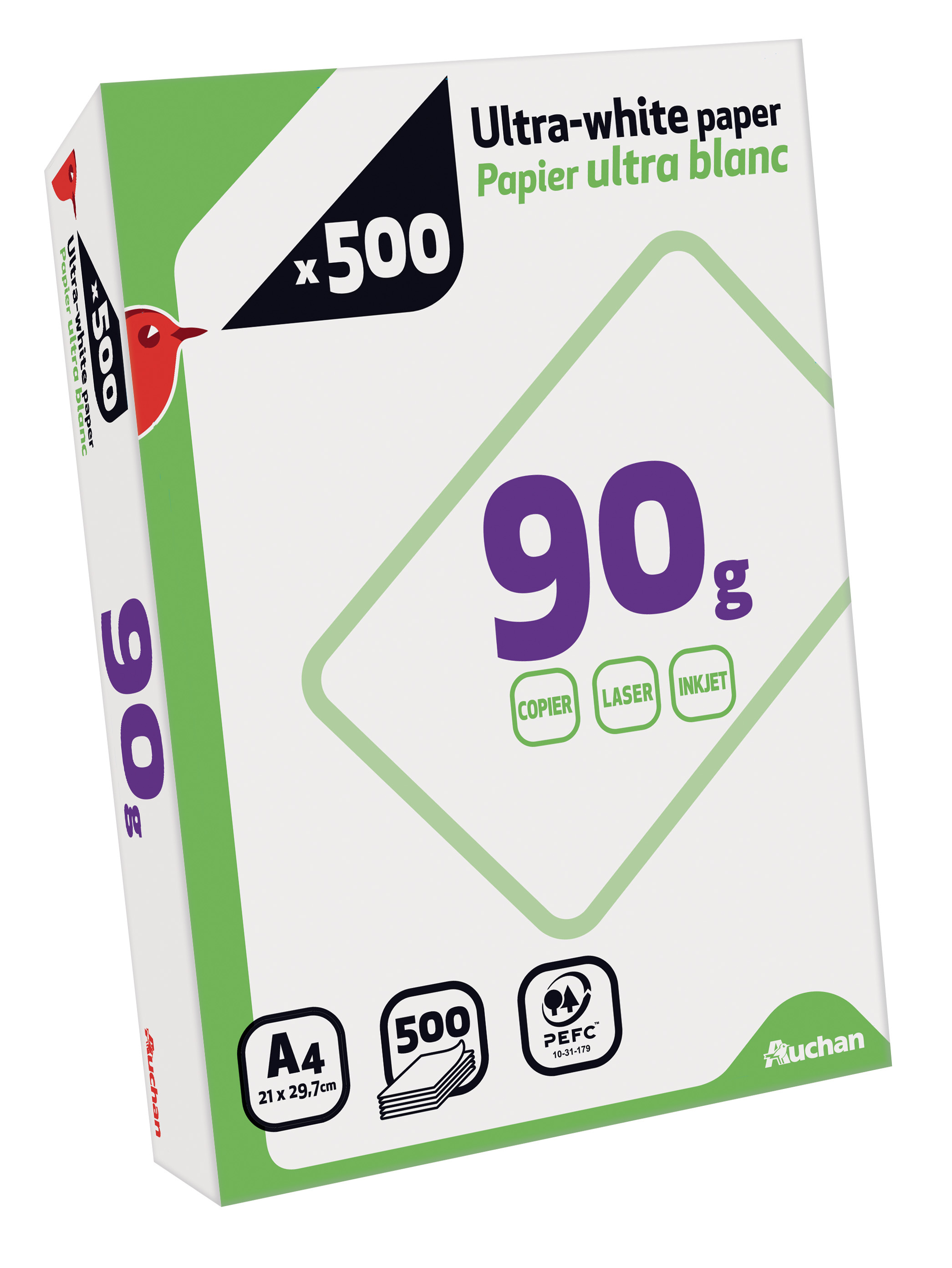 AUCHAN Ramette de papier ultra blanc 500 feuilles A4 – 90g pas cher 