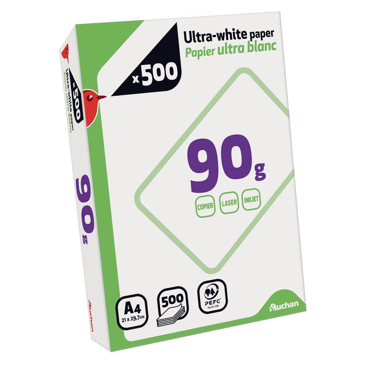 AUCHAN Ramette de papier ultra blanc 500 feuilles A4 – 90g pas cher 