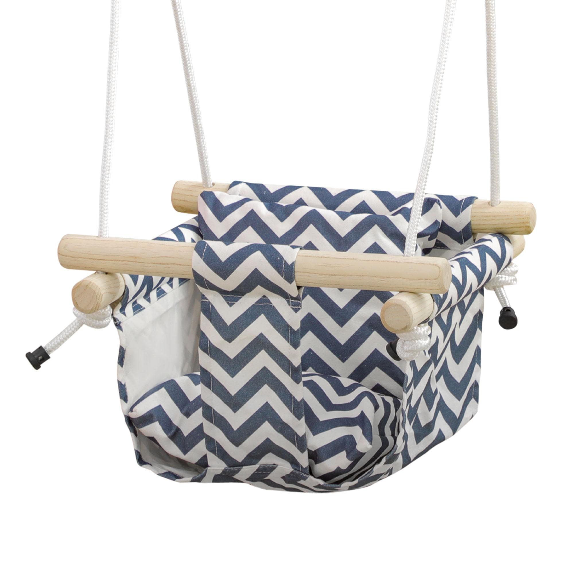 Balançoire pour bébé avec ceinture de sécurité Coton Bois Bleu