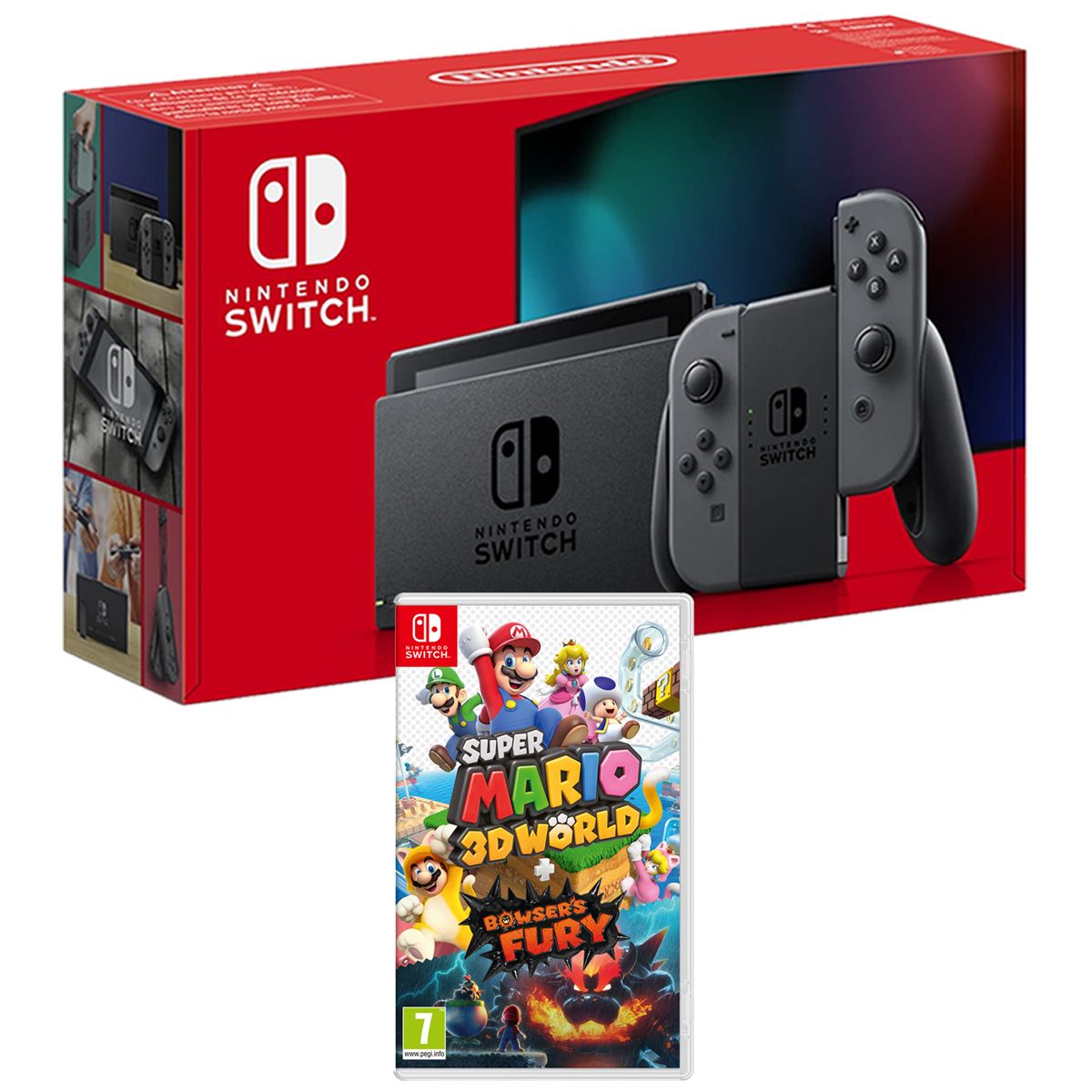 EXCLU WEB Console Nintendo Switch Joy-Con Gris + Super Mario 3D World +  Bowser's Fury