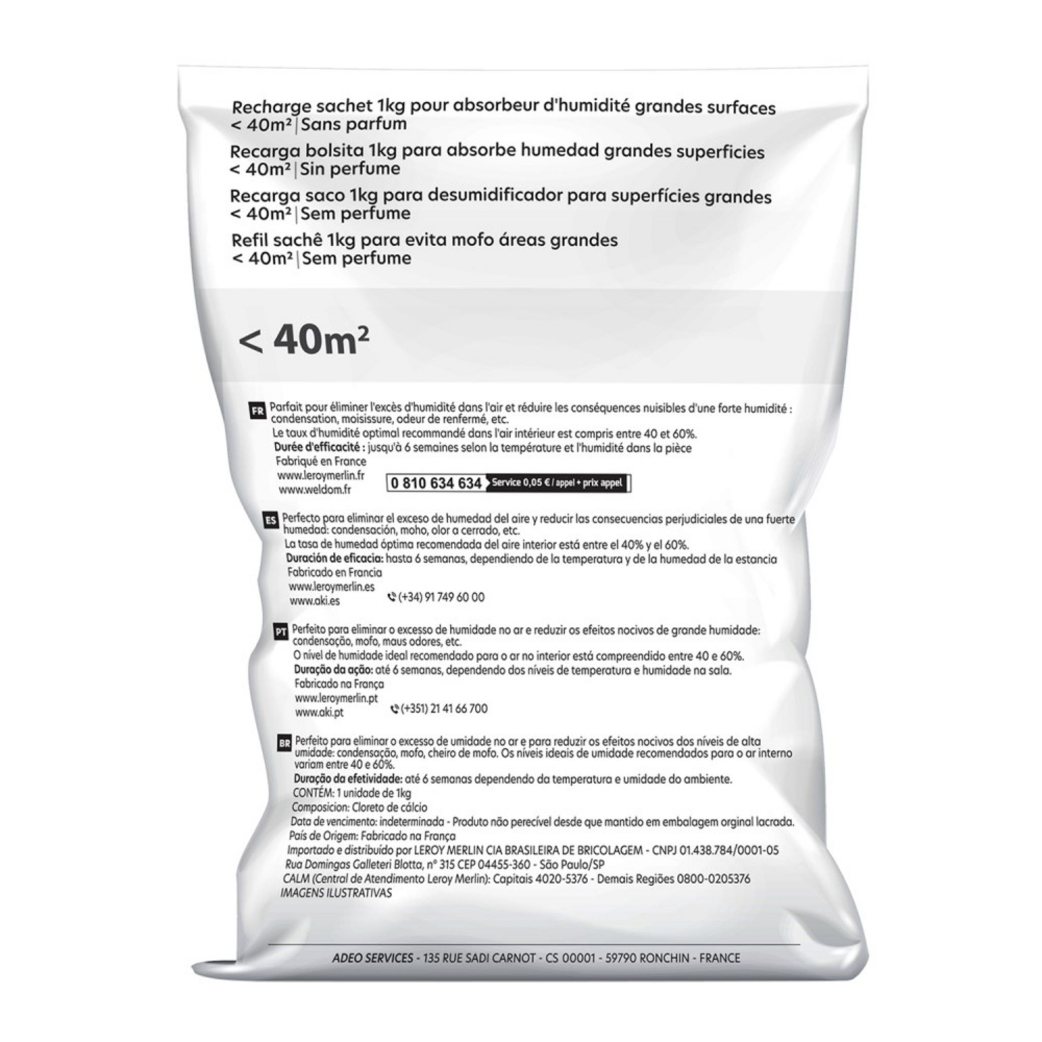 CENTRALE BRICO Recharge sac pour absorbeur d'humidité 40 m² 1kg pas cher 