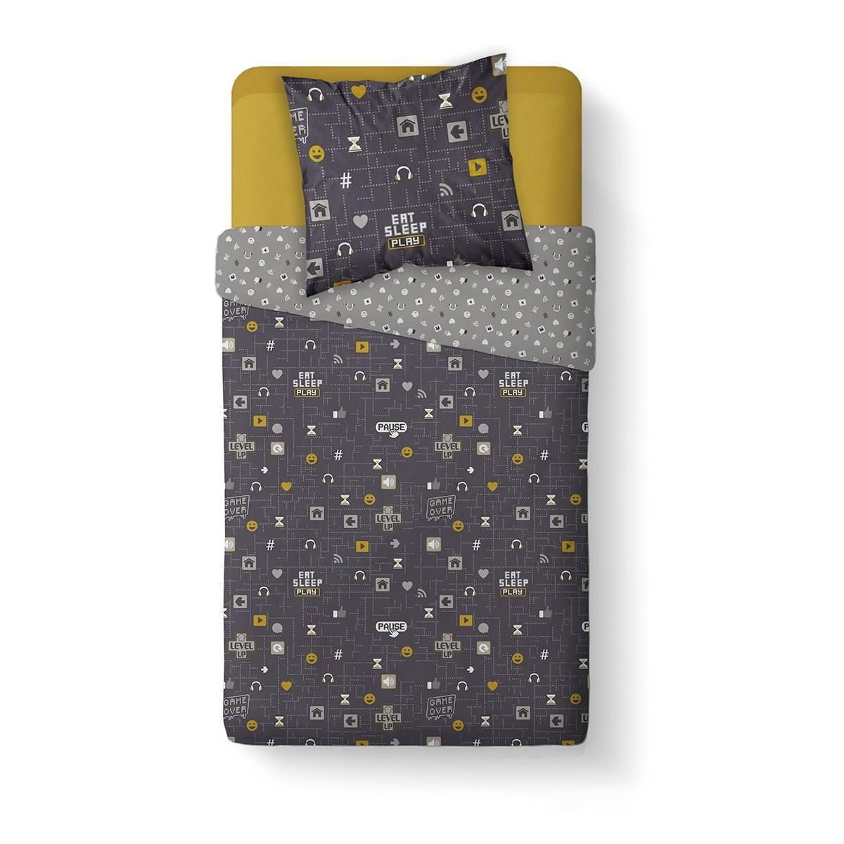 Today Housse de couette 140x200 Happy Eat Sleep Play + 1 taie 100% coton 57 fils