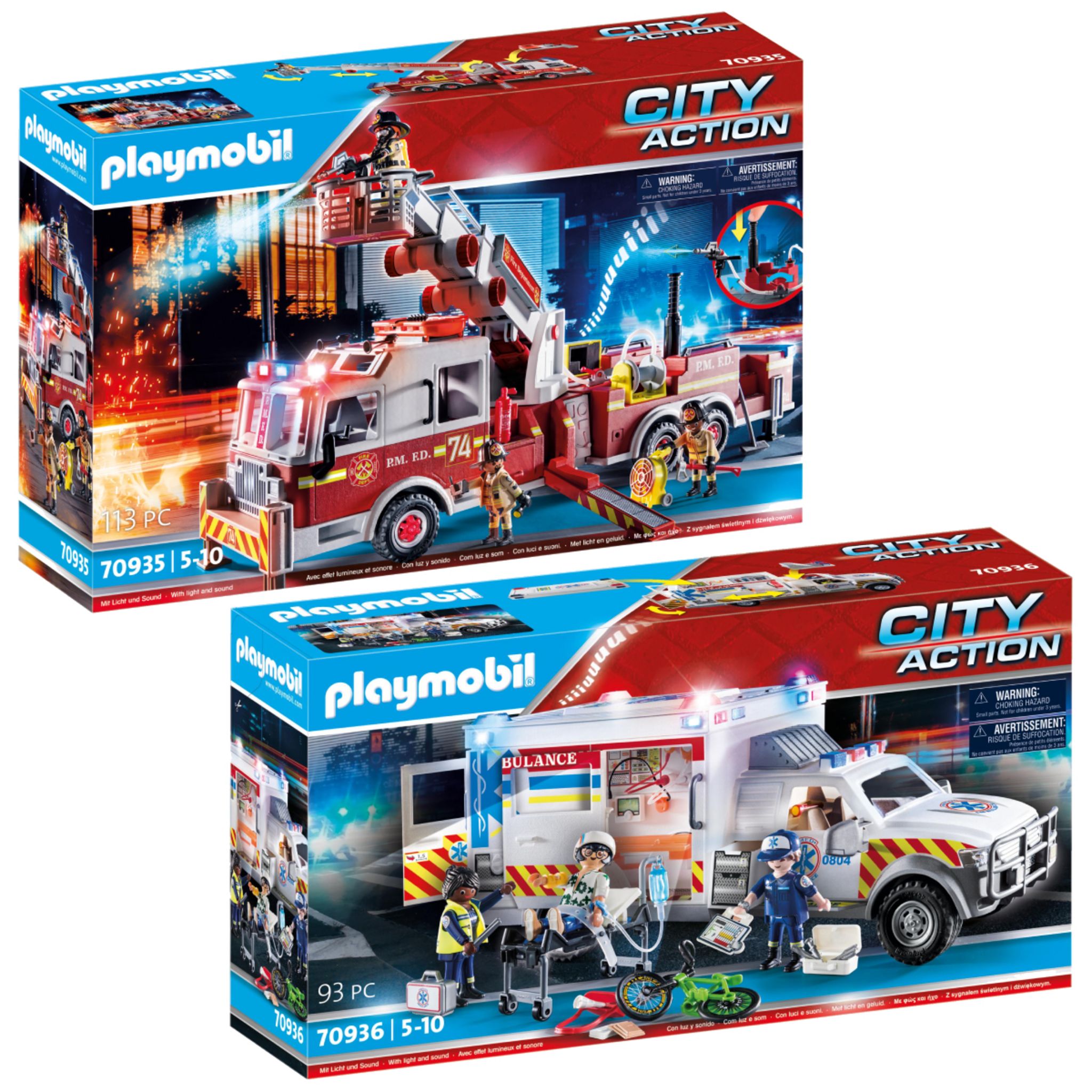 PLAYMOBIL Pack City Action Camion Pompiers + Ambulance pas cher 