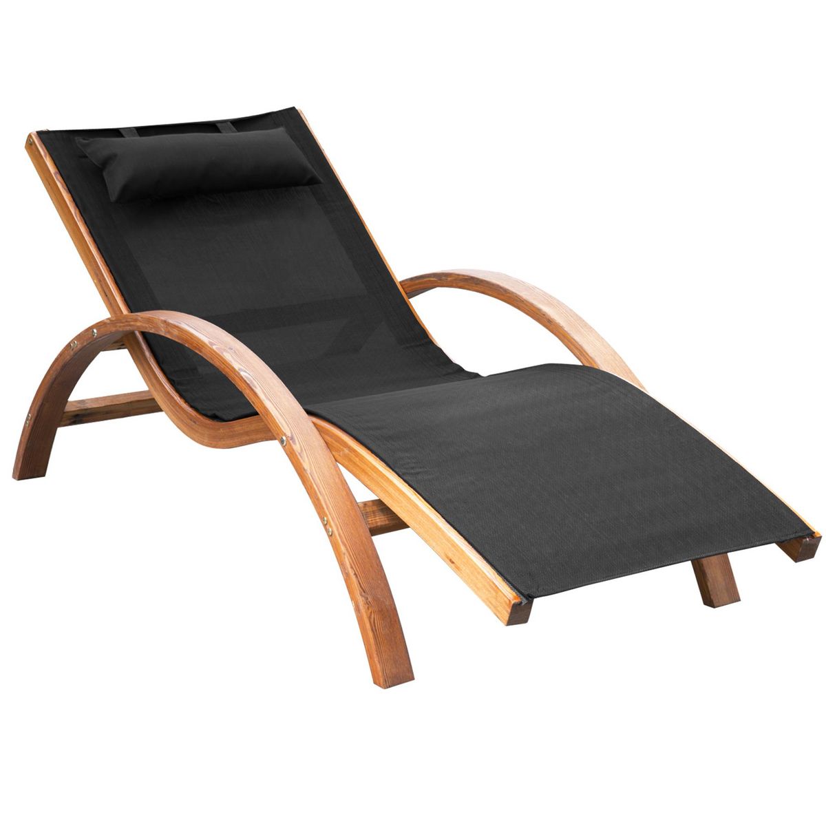OUTSUNNY Transat chaise longue design style tropical bois massif naturel coloris beige noir