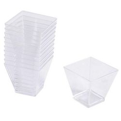 Lot de 25 Verrines Carrées en Plastique Mini Apéritif 6cl Or