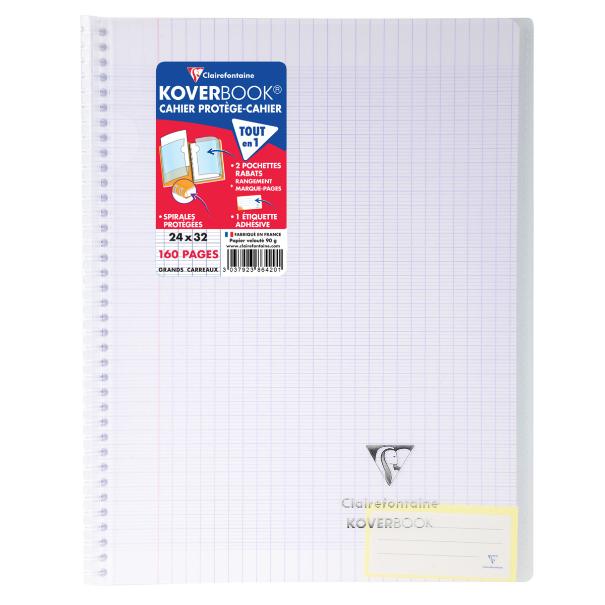 Cahier grand format Clairefontaine Cahier - 17x22(cm) - Grands carreaux - 96  pages - couverture en polypro - sans spirale - - Calligraphe