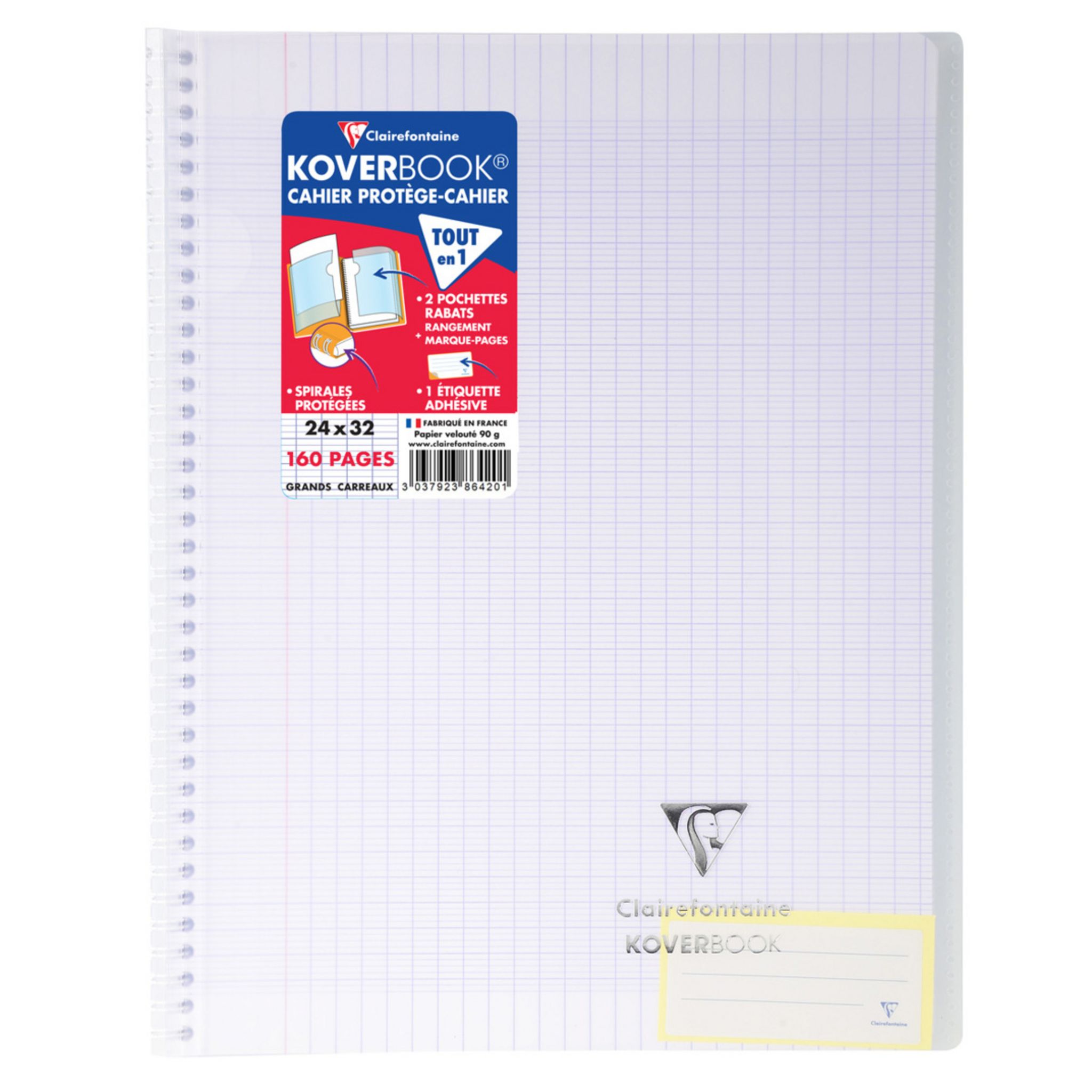 Cahier Polypro Koverbook 225X297 A4+ 160P Grands Carreaux